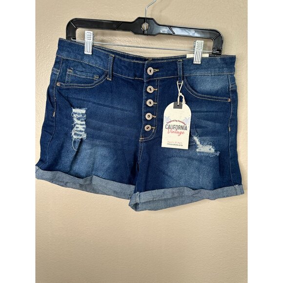 NWT American Vintage Womens Blue Shorts 13 Shorts cuffed button fly cotton summe - Picture 2 of 5